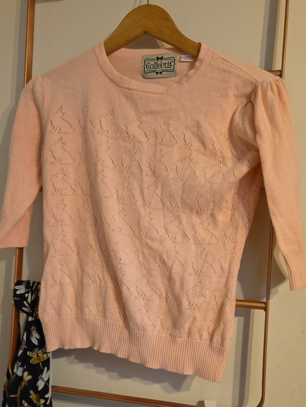 Collectif Pale Pink Eyelet Short Sleeve Knit Top